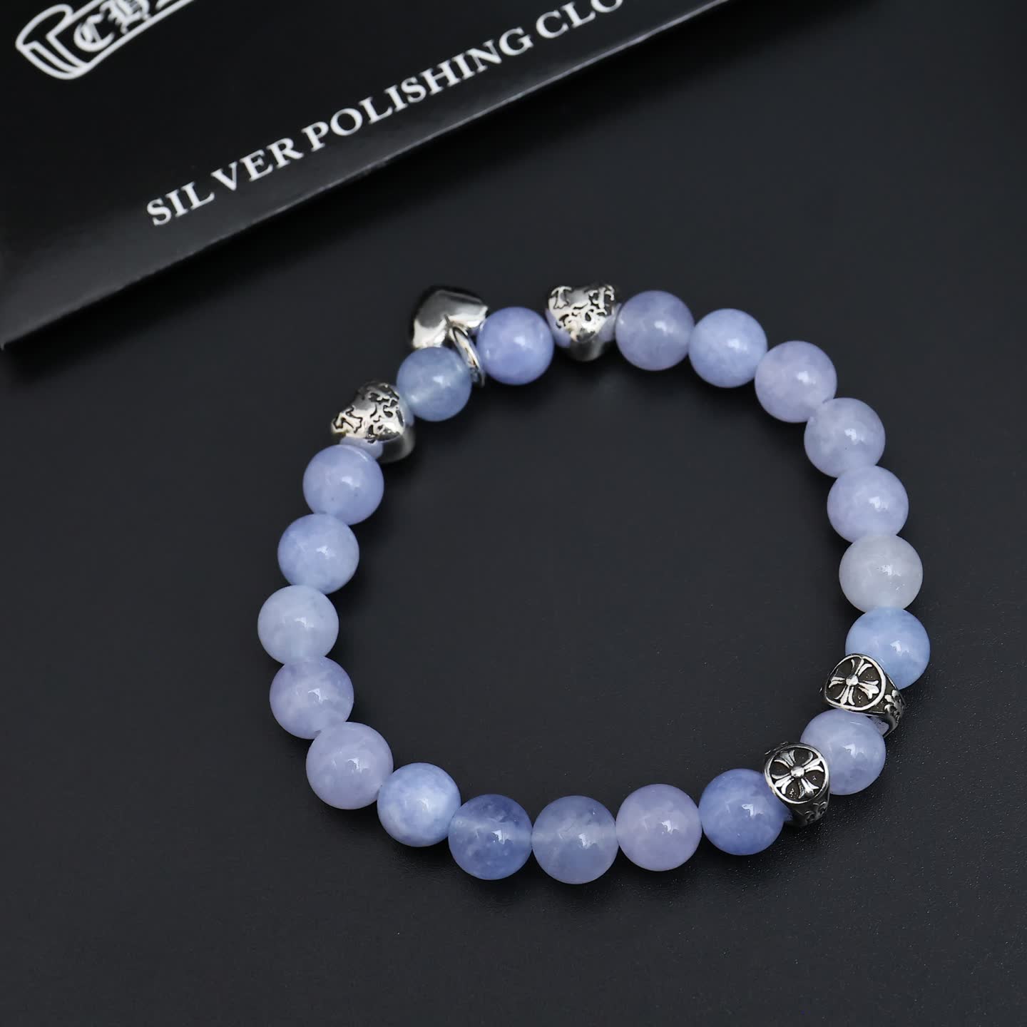 Chrome Hearts Charm Heart Silver Beaded Bracelet